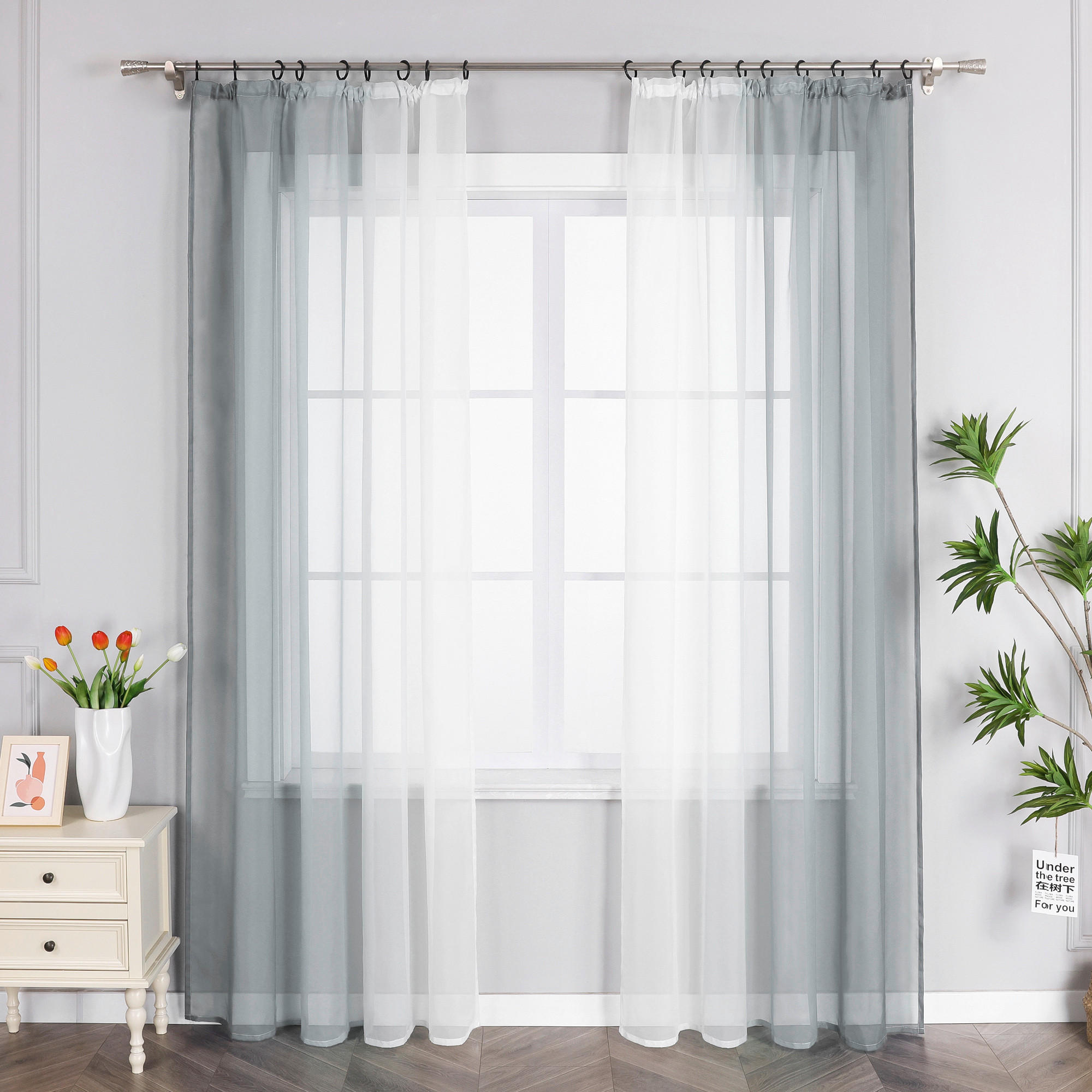 FERTIGVORHANG  transparent  140/175 cm   - Weiß Hochglanz/Hellgrau, Basics, Textil (140/175cm)