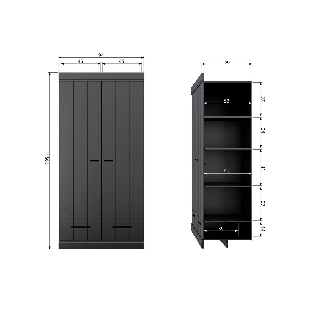 DREHTÜRENSCHRANK  in Schwarz  - Schwarz, Design, Holz (94/195/53cm) - Livetastic