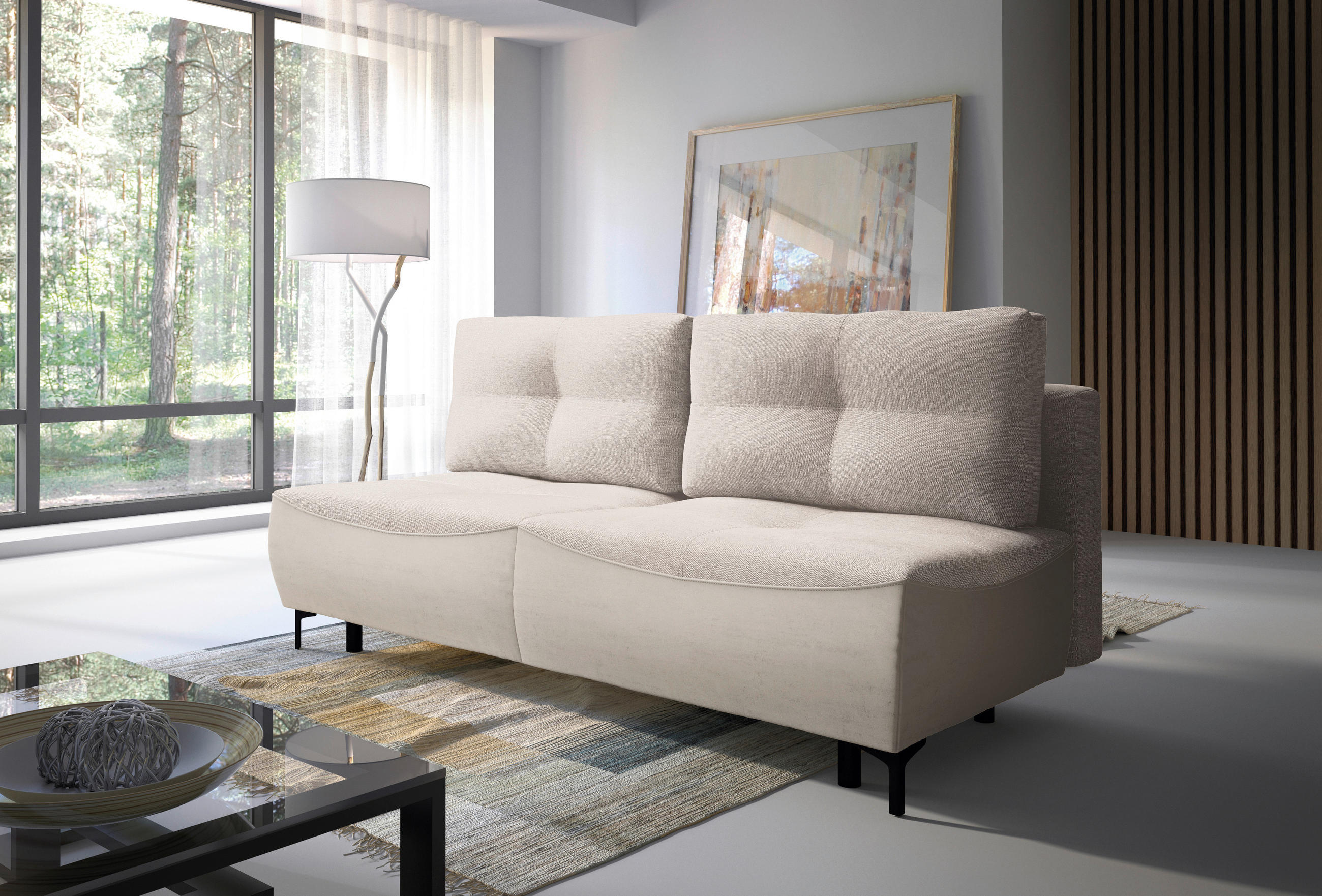 SCHLAFSOFA  mit Schlafen auf Sitzhöhe, Rücken echt Struktur Creme  - Creme/Schwarz, Design, Textil/Metall (197/94/96cm) - MID.YOU