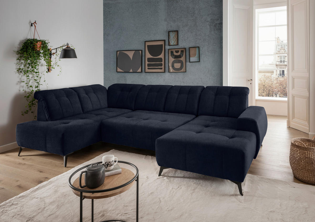 WOHNLANDSCHAFT Dunkelblau Mikrofaser  - Schwarz/Dunkelblau, MODERN, Textil/Metall (200/337/180cm) - Livetastic