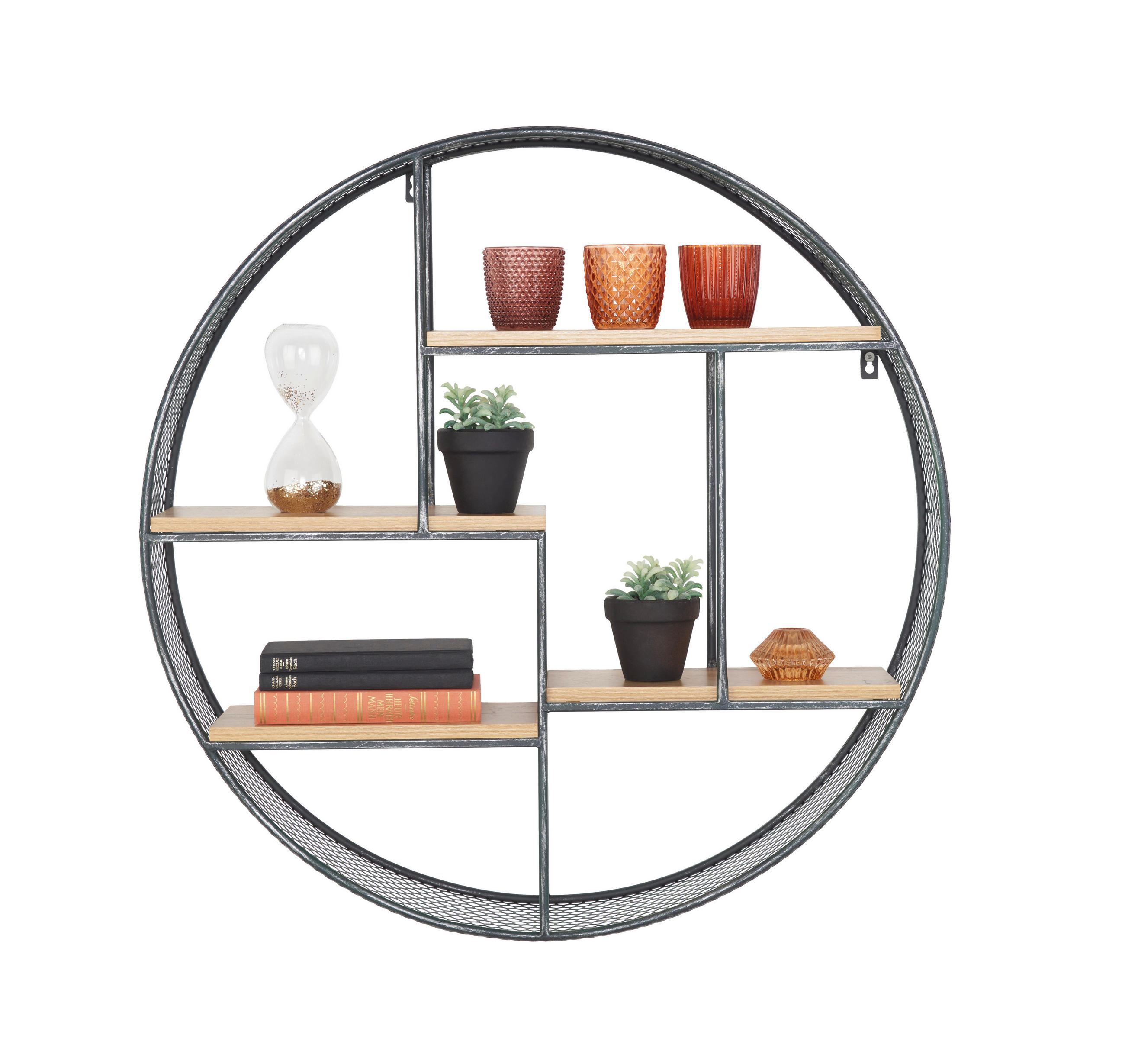 STENSKI REGAL 69,5/69,5/16,5 cm črna, hrast - črna/hrast, Trend, kovina/leseni material (69,5/69,5/16,5cm) - Carryhome