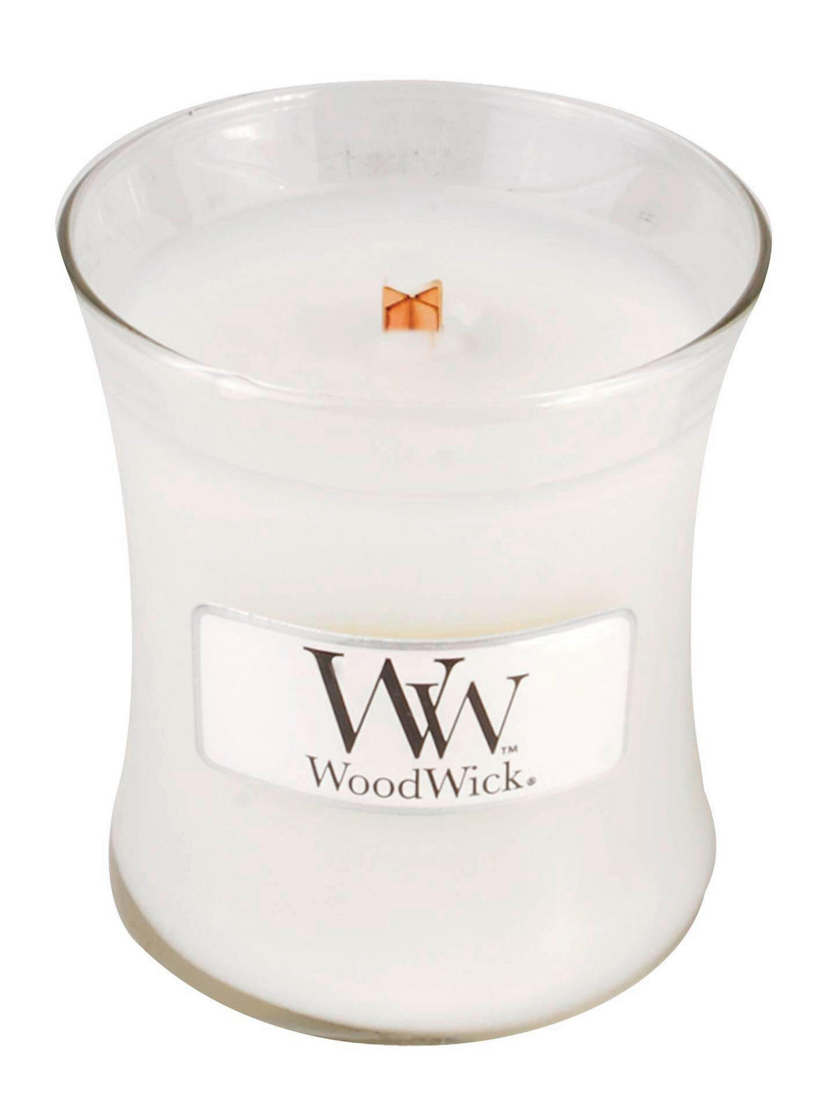 MIRISNA SVEĆA  bela  - bela, Osnovno, staklo/drvo (7/7/8cm) - WoodWick