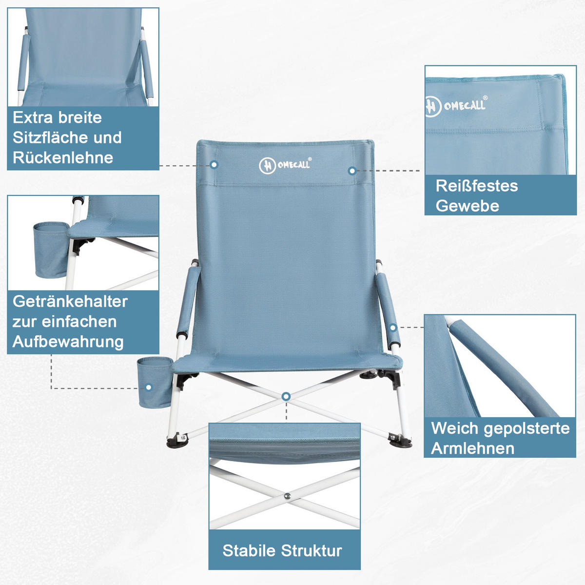 STRANDSTUHL-SET Stahl Blau  - Blau, Basics, Textil/Metall (55/60/65cm) - Modante