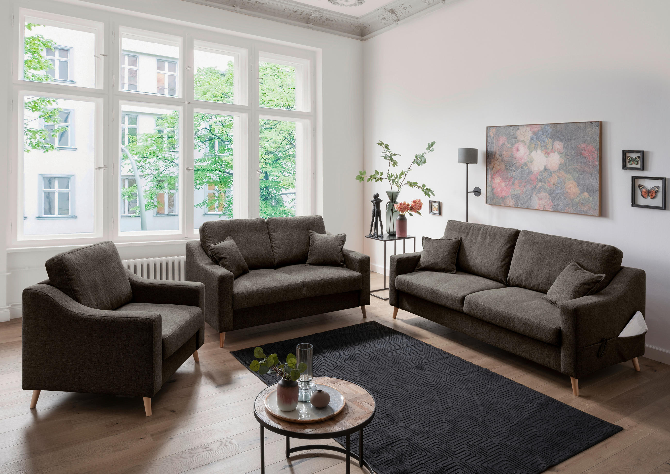 SESSEL Struktur Braun - Naturfarben/Braun, KONVENTIONELL, Holz/Textil (94/94/90cm) - P & B