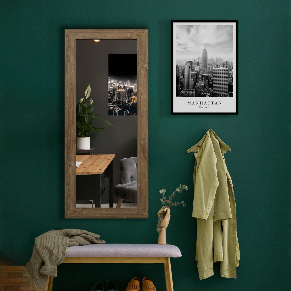 SPIEGEL  56/148 cm   in rechteckig  - Eiche dunkel, Basics, Glas/Holz (56/148cm)