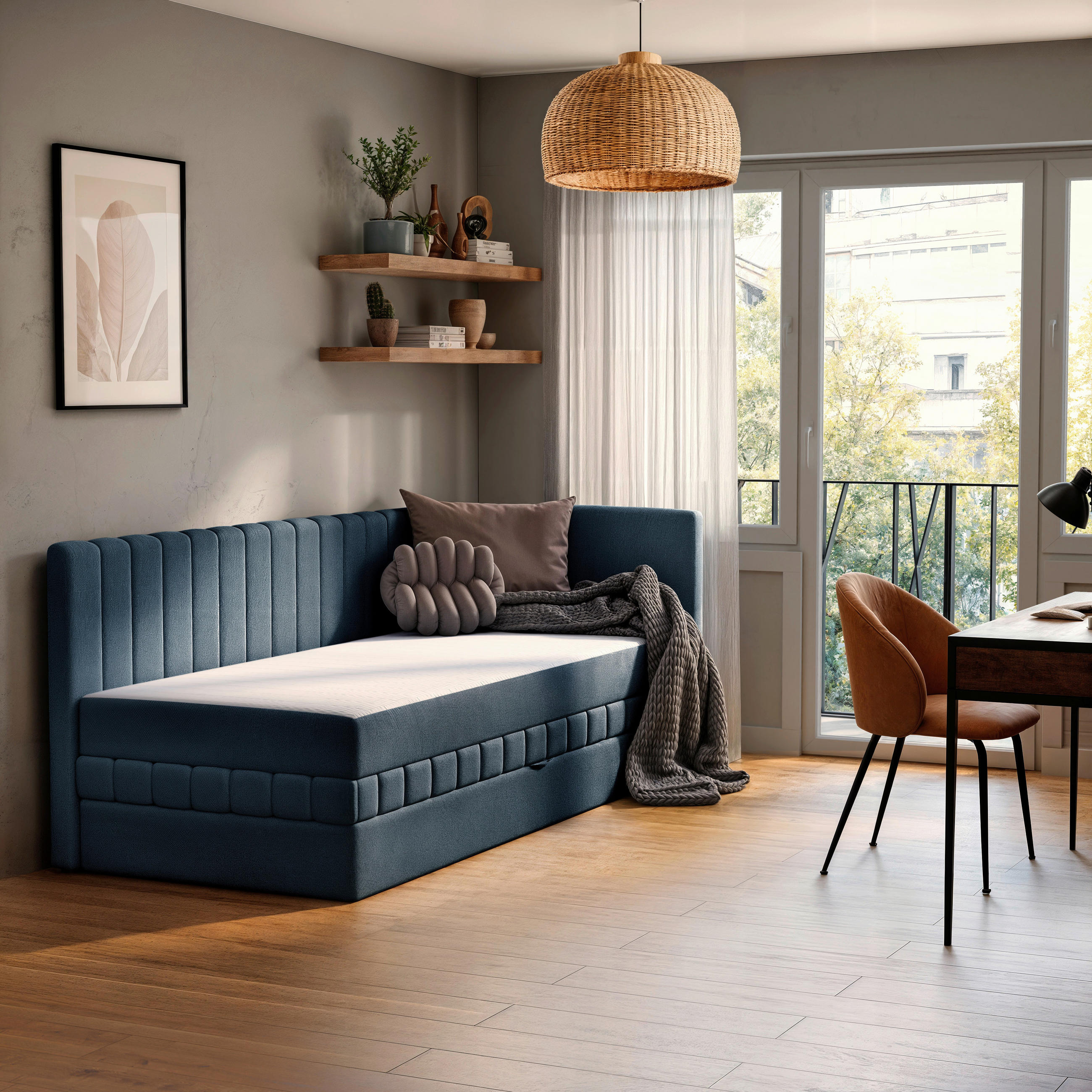 SCHLAFSOFA in Struktur Blau  - Blau/Schwarz, Design, Holz/Holzwerkstoff (212/83/99cm) - MID.YOU