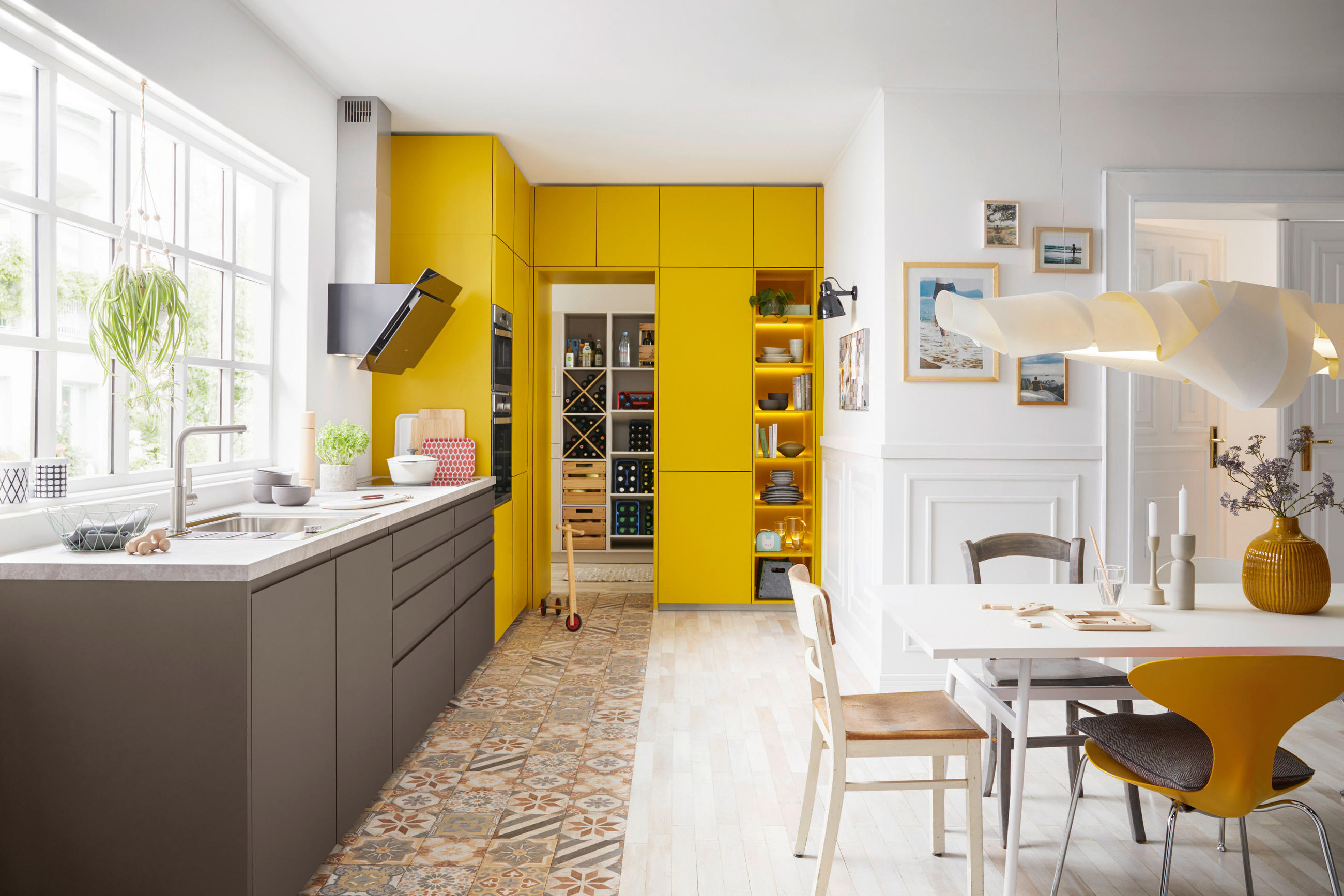 EINBAUKÜCHE ALVA  - Currygelb, Design, Holzwerkstoff - Novel