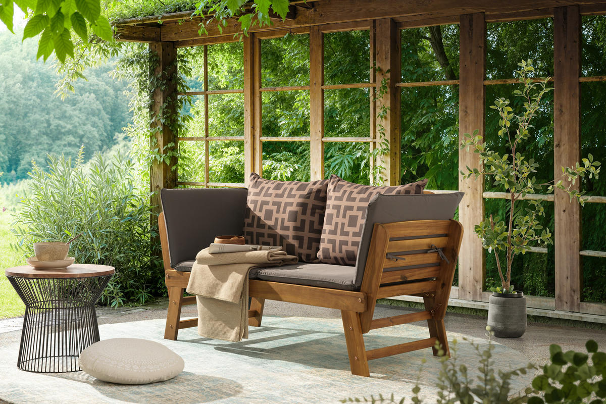 GARTENBANK 75/190/67 cm Akazie   - Grau/Akaziefarben, Design, Holz/Textil (75/190/67cm) - Ambia Garden