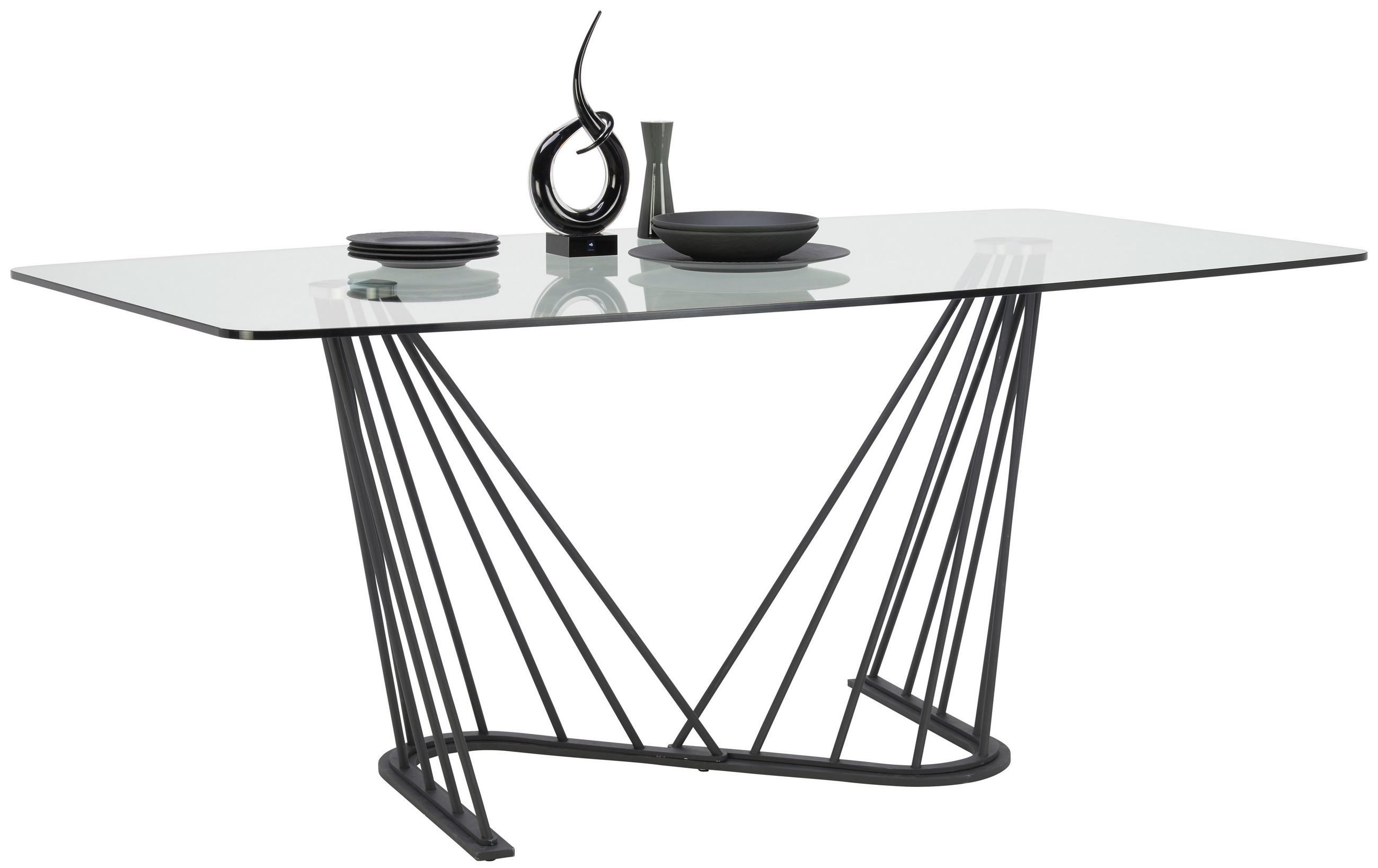 JÍDELNÍ STŮL, čiré, 180/100/76 cm - černá/čiré, Design, kov/sklo (180/100/76cm) - Voleo