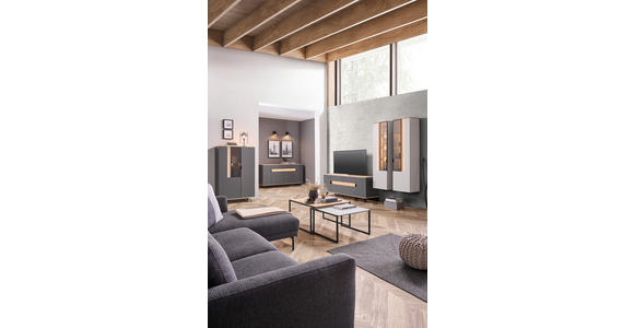 WOHNWAND  in Anthrazit, Grau, Eichefarben   - Eichefarben/Anthrazit, Design, Glas/Holz (297cm) - Dieter Knoll