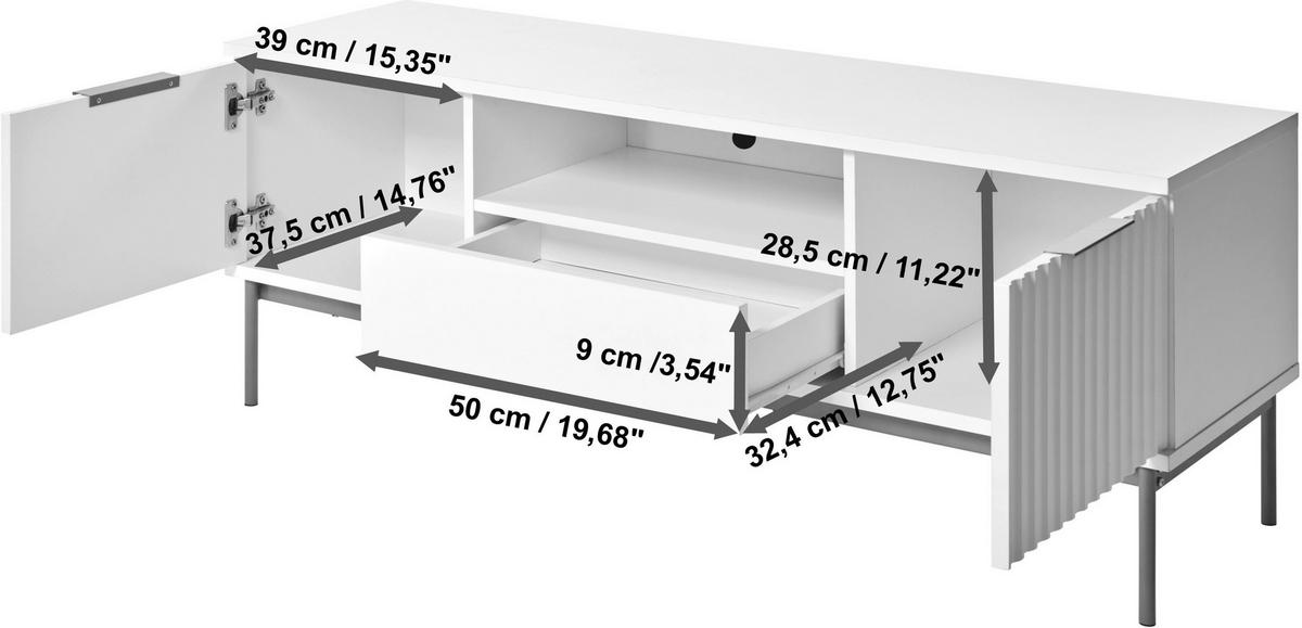 LOWBOARD  in 140/50/50 cm  - Weiss/Goldfarben, Modern, Holzwerkstoff/Metall (140/50/50cm) - Livetastic