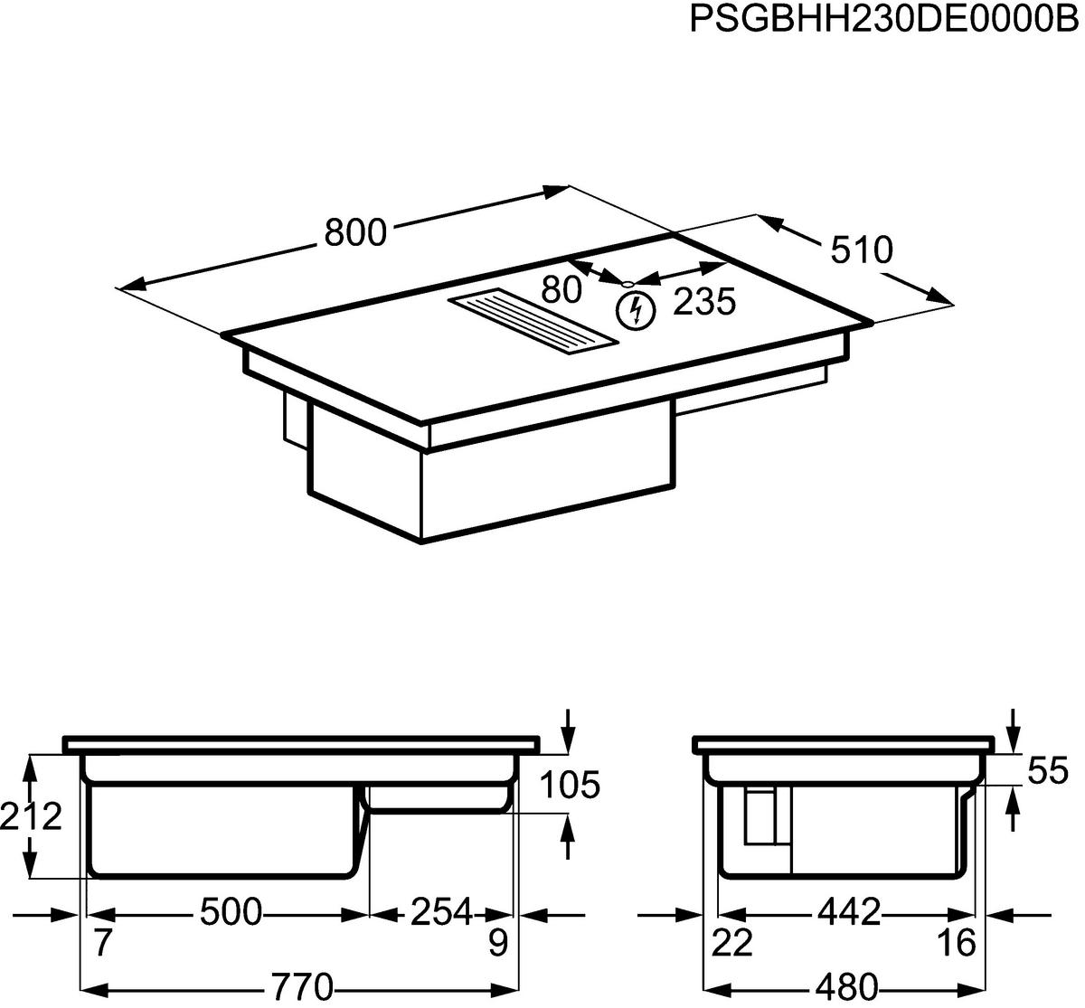 KOCHFELD-DUNSTABZUG-KOMBI XCD6847CS  - Schwarz, Basics, Glas (80/21,2/51,0cm) - AEG
