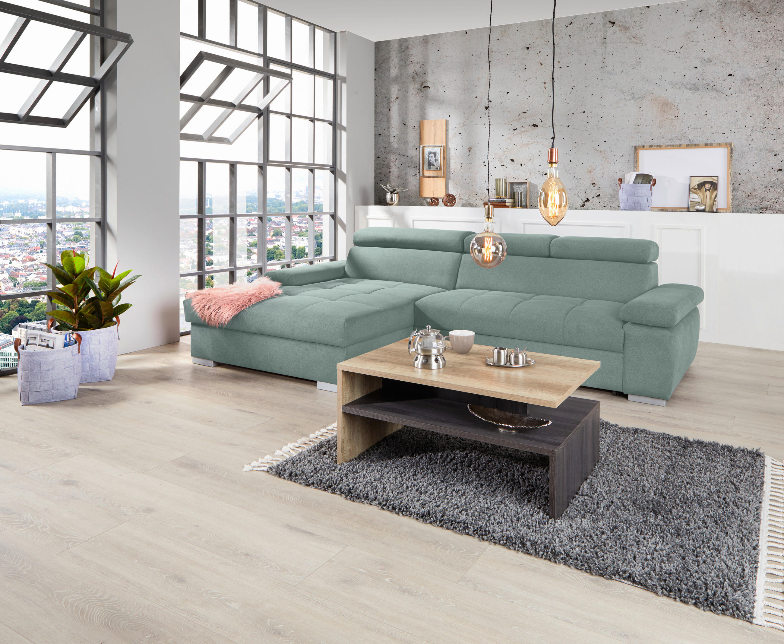 ECKSOFA in Velours Grün  183/292 cm  - Silberfarben/Grün, Design, Holz/Textil (183/292cm) - Livetastic