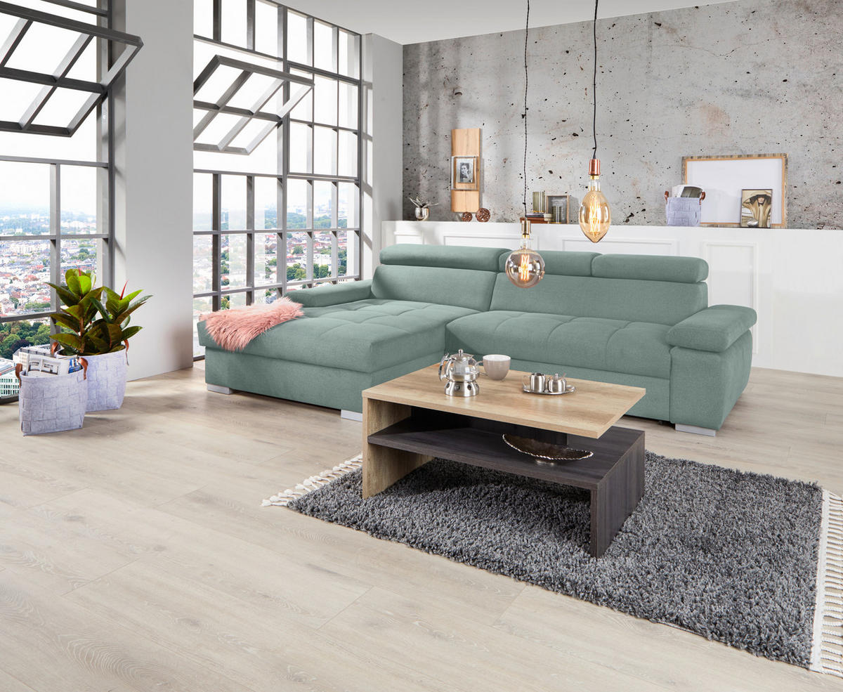 ECKSOFA in Velours Grün  183/292 cm  - Silberfarben/Grün, Design, Holz/Textil (183/292cm) - Livetastic