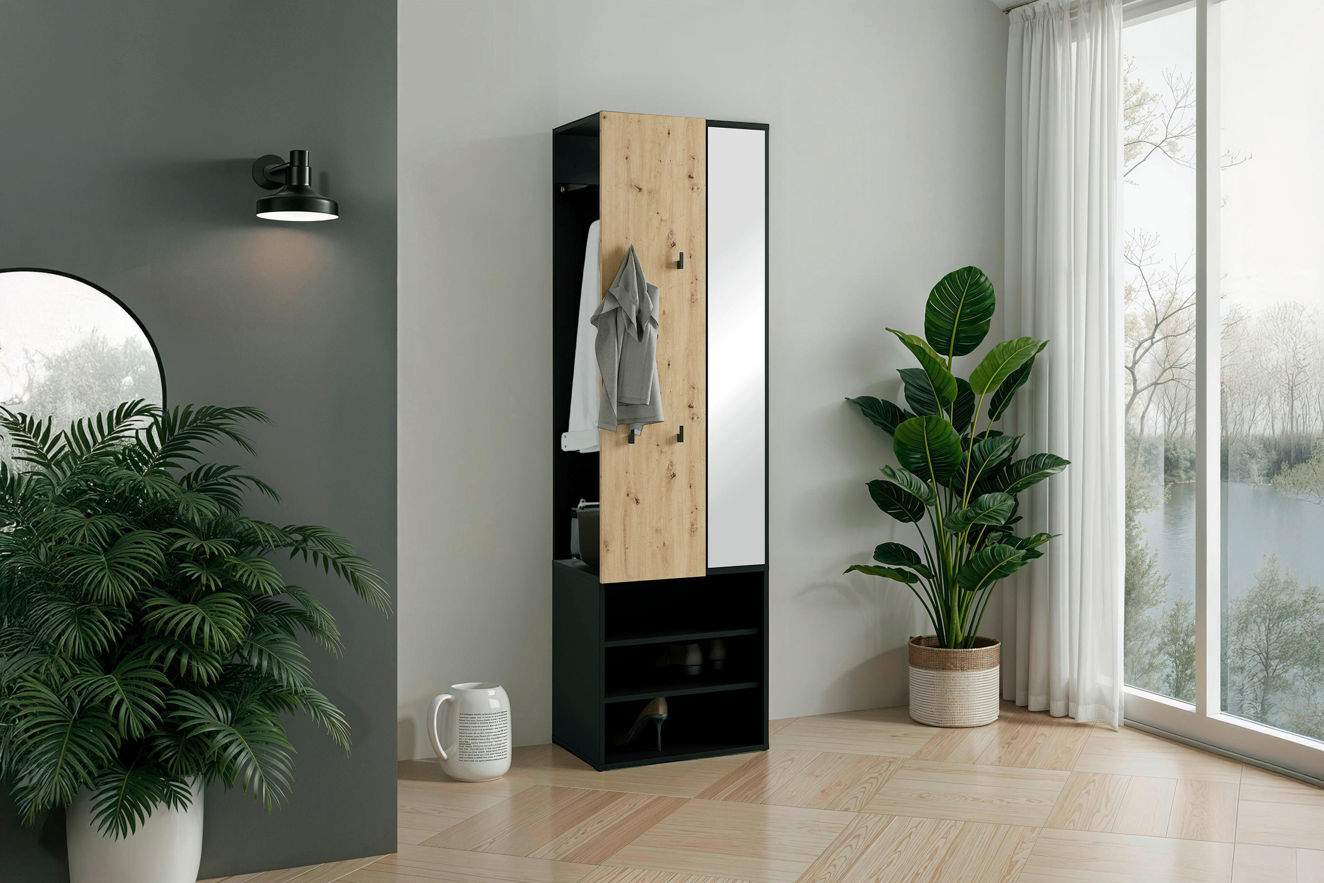 GARDEROBE  in 55/187,5/40,5 cm  - Schwarz/Eiche Artisan, Design, Holzwerkstoff (55/187,5/40,5cm) - MID.YOU