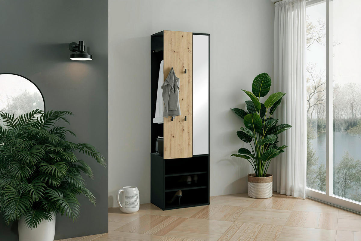 GARDEROBE  in 55/187,5/40,5 cm  - Schwarz/Eiche Artisan, Design, Holzwerkstoff (55/187,5/40,5cm) - MID.YOU