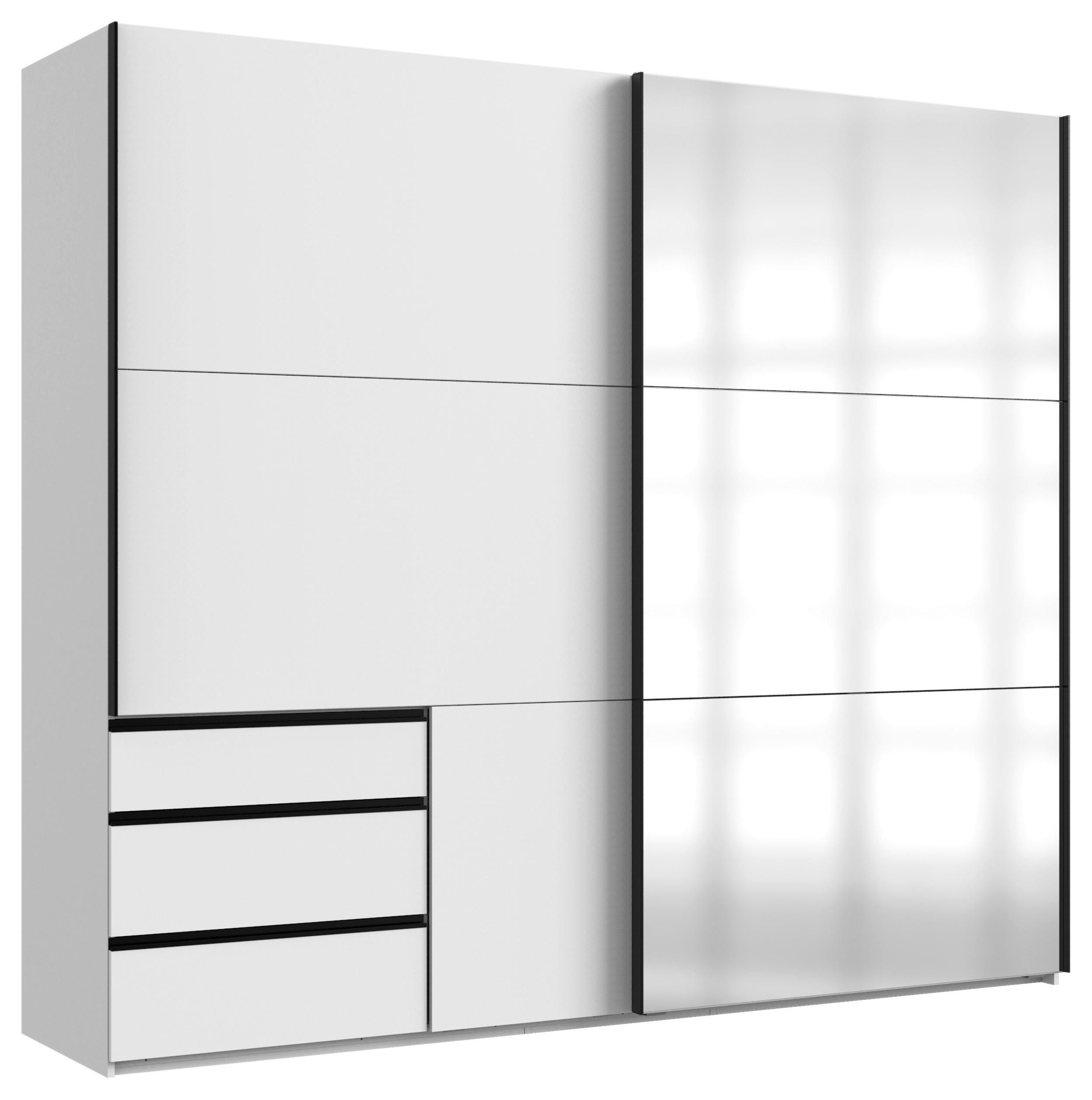 SCHWEBETÜRENSCHRANK 250/216/65 cm 2-türig Weiß  - Schwarz/Weiß, MODERN, Glas/Holzwerkstoff (250/216/65cm) - MID.YOU