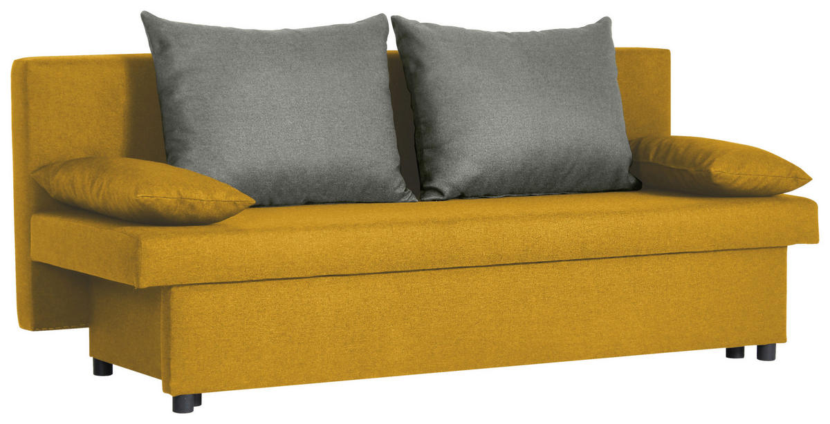 SCHLAFSOFA NEO Webstoff Gelb, Grau  inkl. Rückenkissen, Armlehnenkissen, Bettkasten  - Gelb/Schwarz, Basics, Kunststoff/Textil (192/82/82cm) - P & B