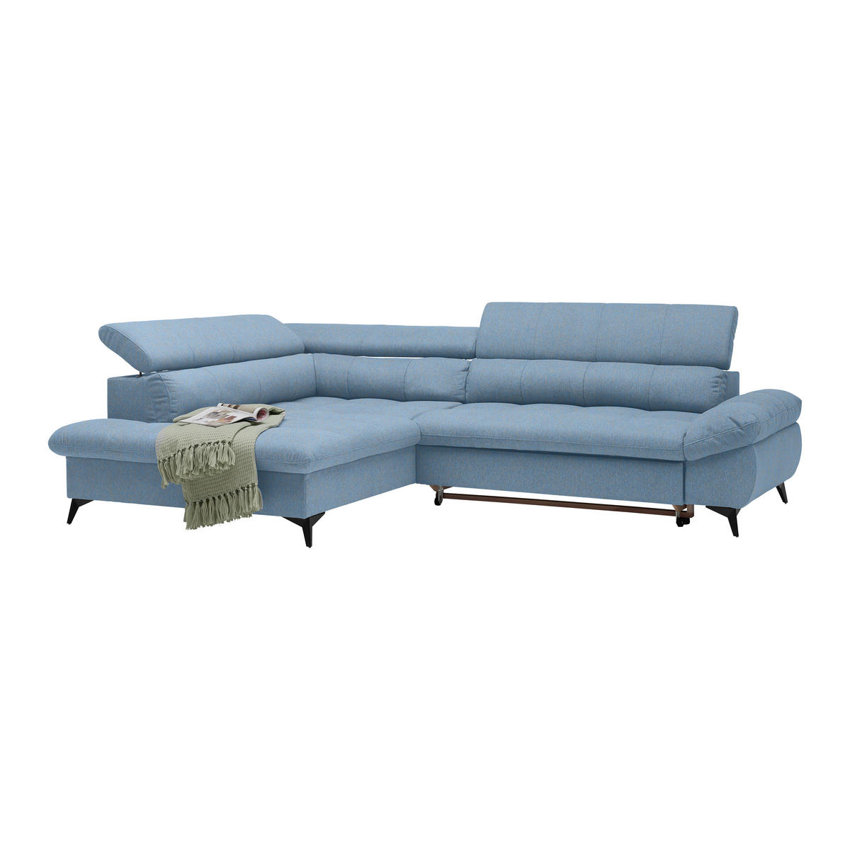 ECKSOFA Chenille Hellblau  - Schwarz/Hellblau, Modern, Textil/Metall (201/296cm) - Livetastic