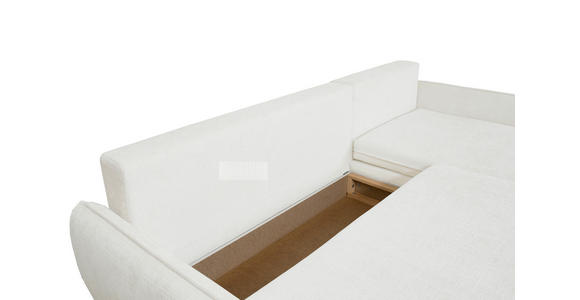 ECKSOFA Weiß Chenille Rückenkissen, Bettkasten, Schlaffunktion, Rücken echt, Liegefläche im Originalstoff  - Buchefarben/Weiß, KONVENTIONELL, Holz/Textil (244/163cm) - Carryhome