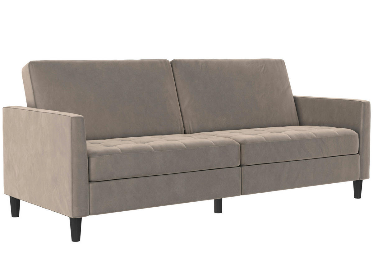 SCHLAFSOFA Velours Taupe  - Taupe/Schwarz, Basics, Kunststoff/Textil (207/86/86cm) - Livetastic