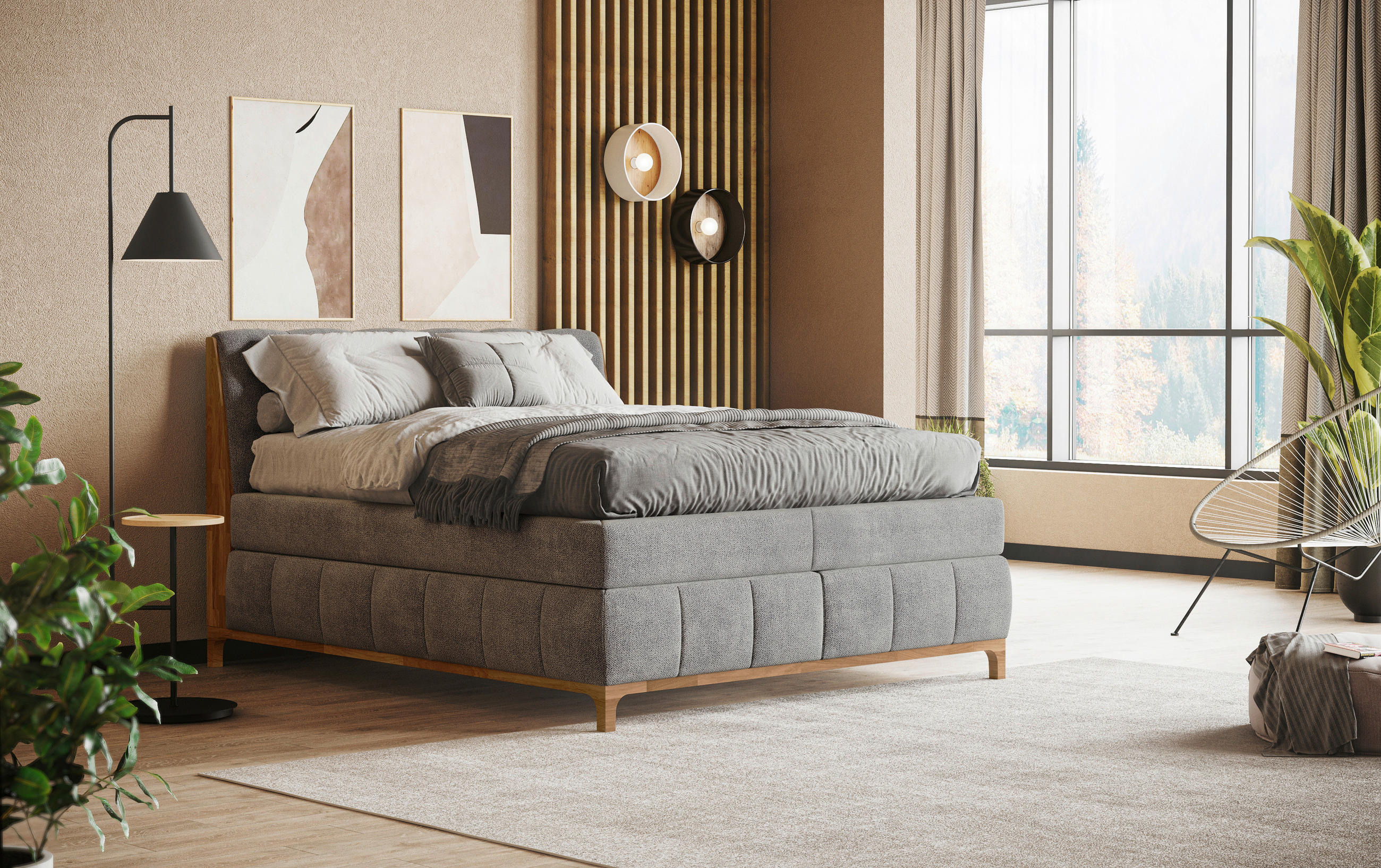 BOXSPRING-ÁGY 160/200 cm  ezüst  - ezüst/tölgyfa, Modern, faalapú anyag/textil (160/200cm) - MID.YOU