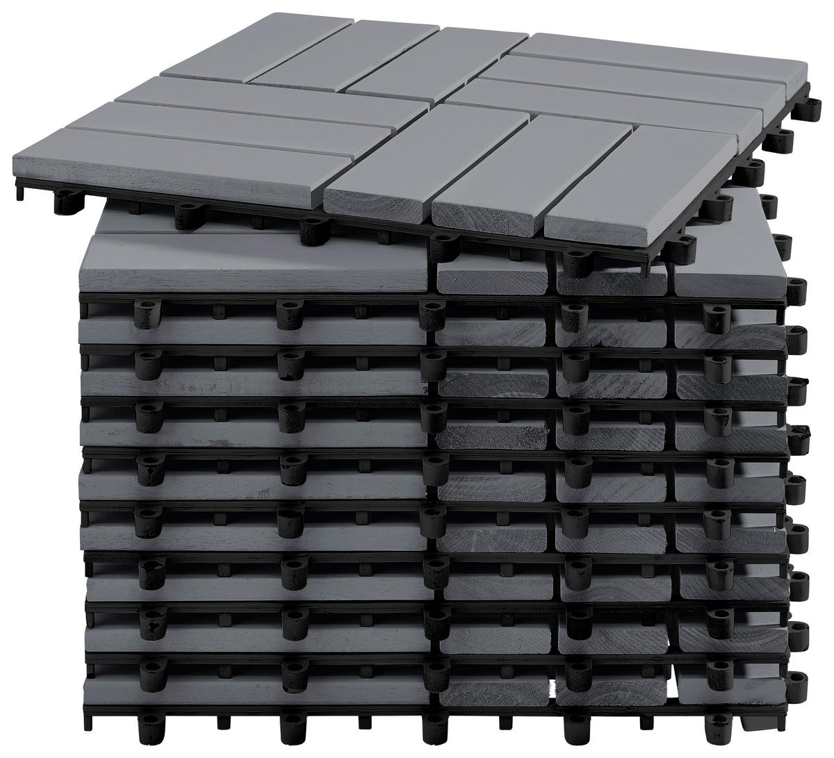 TERRASSENFLIESE Grau, Schwarz 10 Stück  - Schwarz/Grau, MODERN, Holz/Kunststoff (30/30/2,4cm) - Ambia Garden