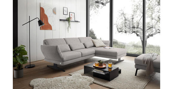 ECKSOFA Sandfarben Flachgewebe  - Sandfarben/Schwarz, Design, Textil/Metall (279-327/176-217cm) - Dieter Knoll