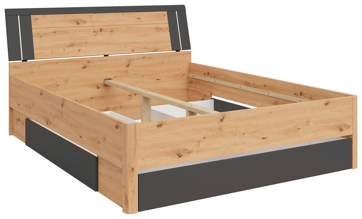 STAURAUMBETT 160/200 cm  in Graphitfarben, Eiche Artisan  - Graphitfarben/Eiche Artisan, KONVENTIONELL, Holzwerkstoff (160/200cm)