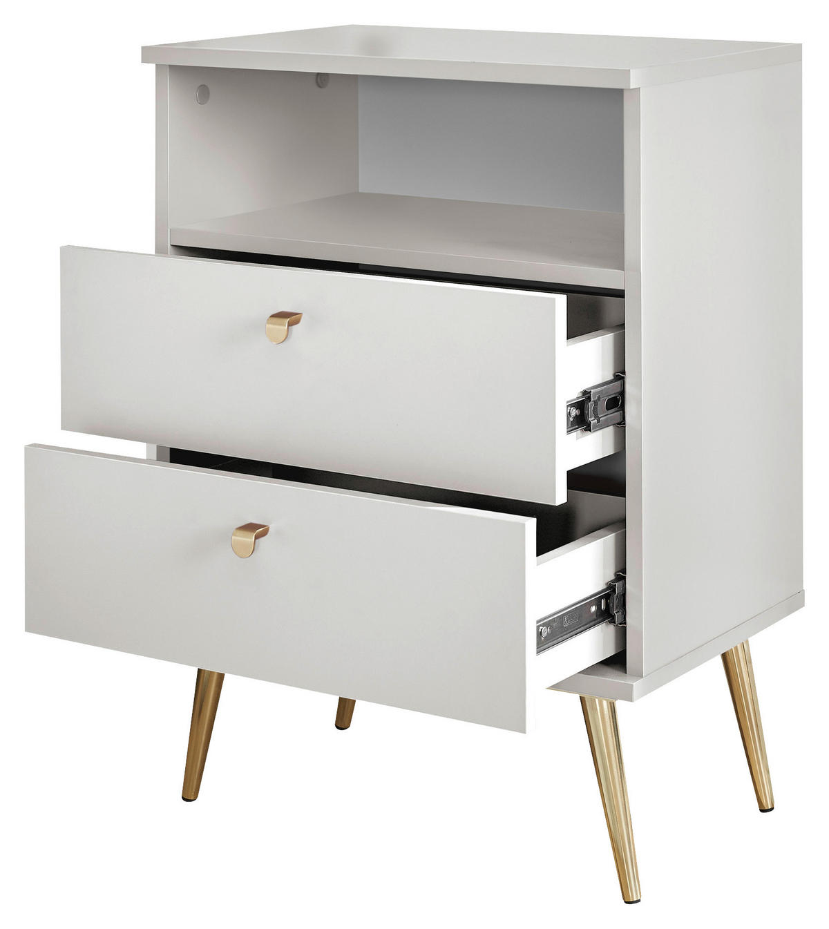 SÄNGBORD i vit  - vit/mässingsfärgad, Klassisk, metall/trämaterial (50/70/34cm) - Carryhome
