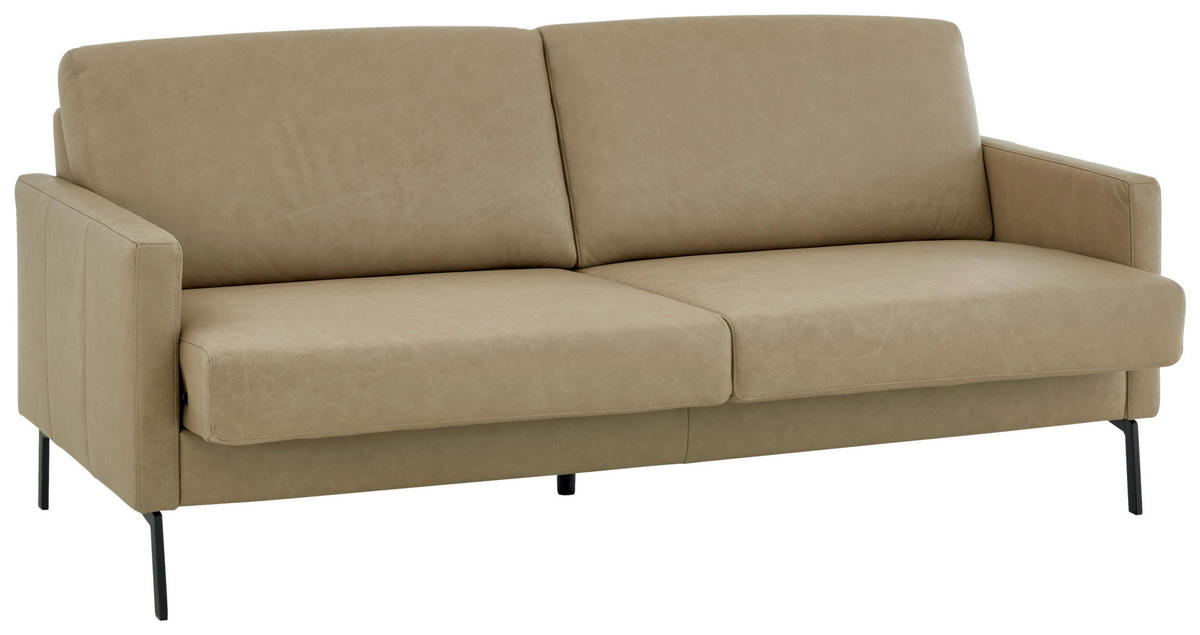 3-SITZER-SOFA Echtleder Taupe  - Taupe/Schwarz, Konventionell, Leder/Metall (200/88/88cm) - Pure Home Comfort