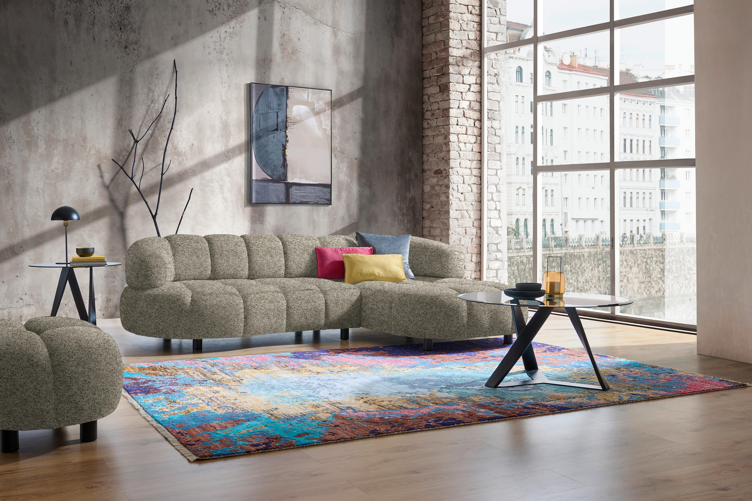 ECKSOFA Hellbraun Webstoff  - Hellbraun/Schwarz, Design, Holz/Textil (284/183cm) - Welnova