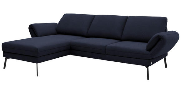 ECKSOFA  in Flachgewebe Blau Armteilverstellung, Relaxfunktion, Drehsitzfunktion  175-224/255-365 cm  - Blau/Schwarz, Design, Textil/Metall (175-224/255-365cm) - Dieter Knoll