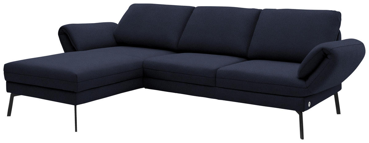 ECKSOFA  in Flachgewebe Blau  175-224/255-365 cm  - Blau/Schwarz, Design, Textil/Metall (175-224/255-365cm) - Dieter Knoll
