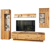 WOHNWAND  Eichefarben 320/205,7/53,7 cm  - Eichefarben/Schwarz, Natur, Glas/Holz (320/205,7/53,7cm) - Valnatura