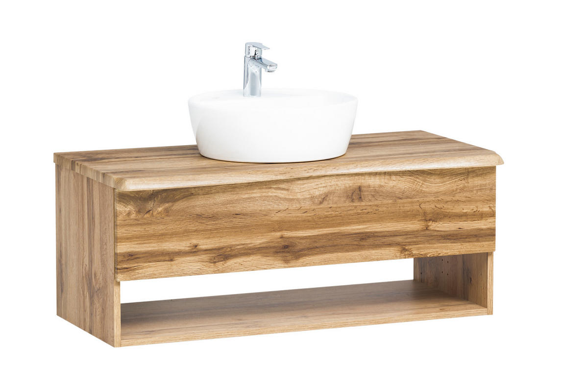 WASCHTISCHKOMBI 101 cm  - Eiche Wotan/Weiß, Natur, Keramik/Holzwerkstoff (101cm) - Xora