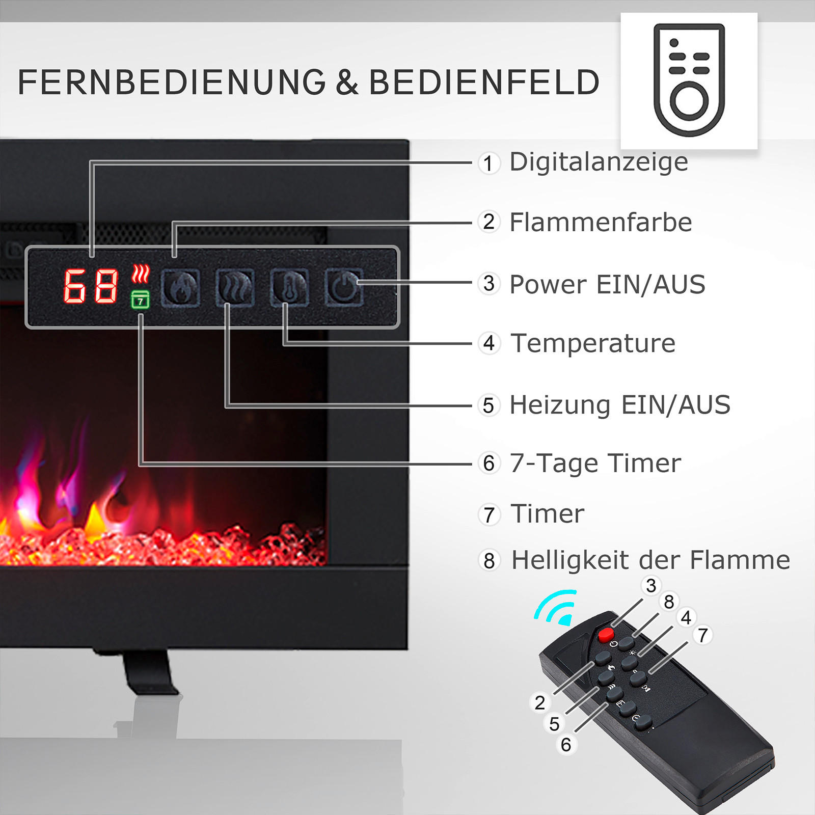 Thumbnail - Elektrokamin Balderia Agnes 60\, Schwarz, Metall, 152x33x11 cm, Fernbedienung, Flammeneffekt separat schaltbar, Überhitz...