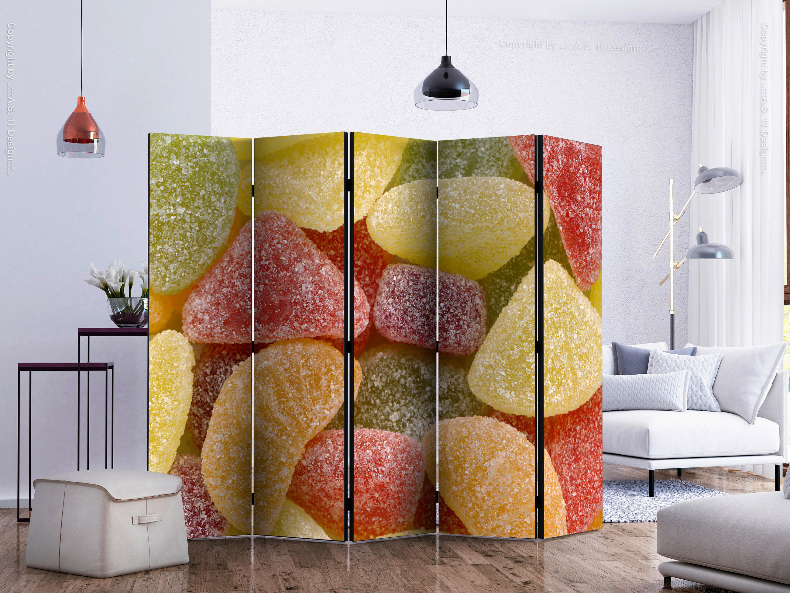 PARAVENT mit 5  Flügel - Gelb/Rot, Basics, Holz/Textil (225/172/3cm) - artgeist