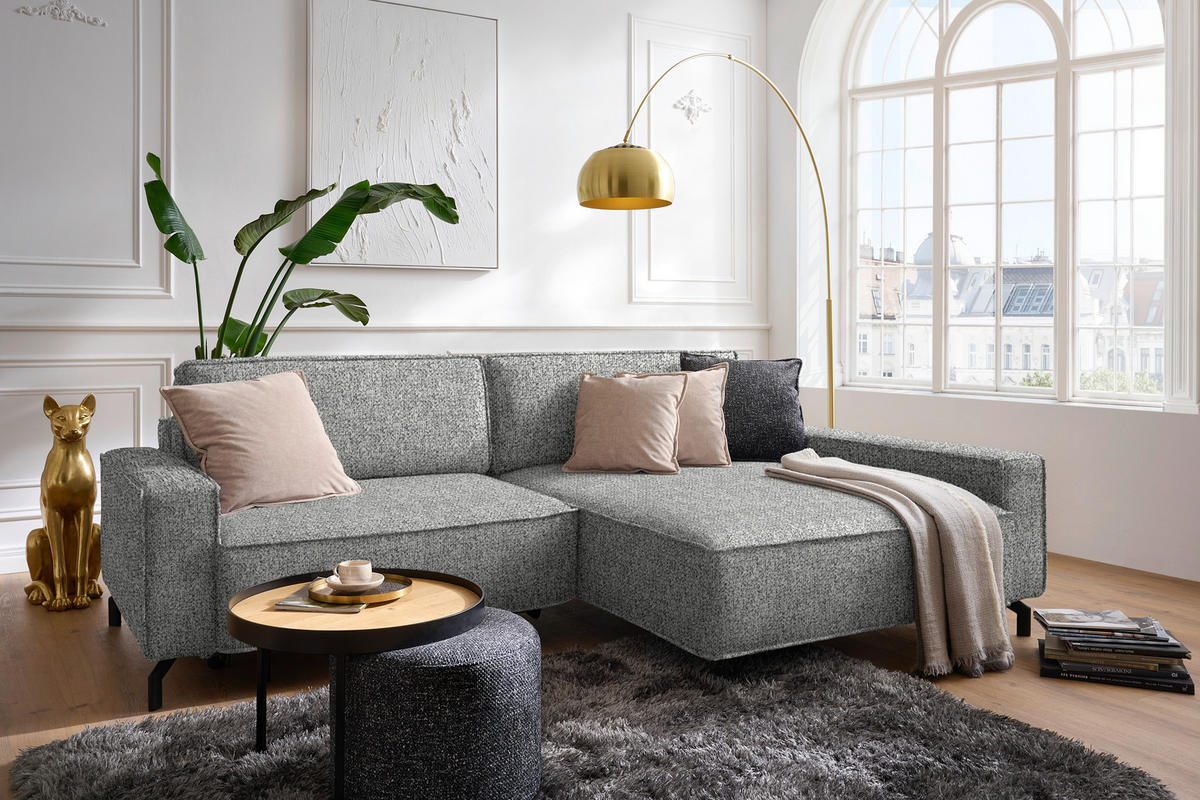 ECKSOFA  in Mikrovelours Naturfarben  246/164 cm  - Schwarz/Naturfarben, Design, Textil (246/164cm) - Sedda