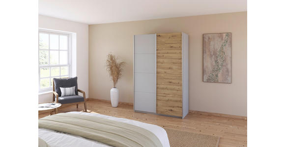 SCHWEBETÜRENSCHRANK  in Eiche Artisan, Seidengrau  - Seidengrau/Alufarben, KONVENTIONELL, Holzwerkstoff/Metall (181/229/62cm) - Xora