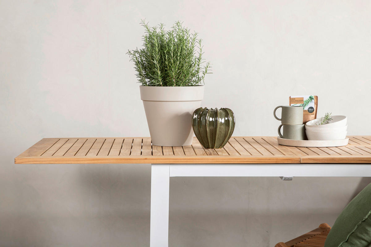 UTEBORD trä, metall rektangulär  - vit/teakfärg, Modern, metall/trä (224/100/75cm) - Gardenson