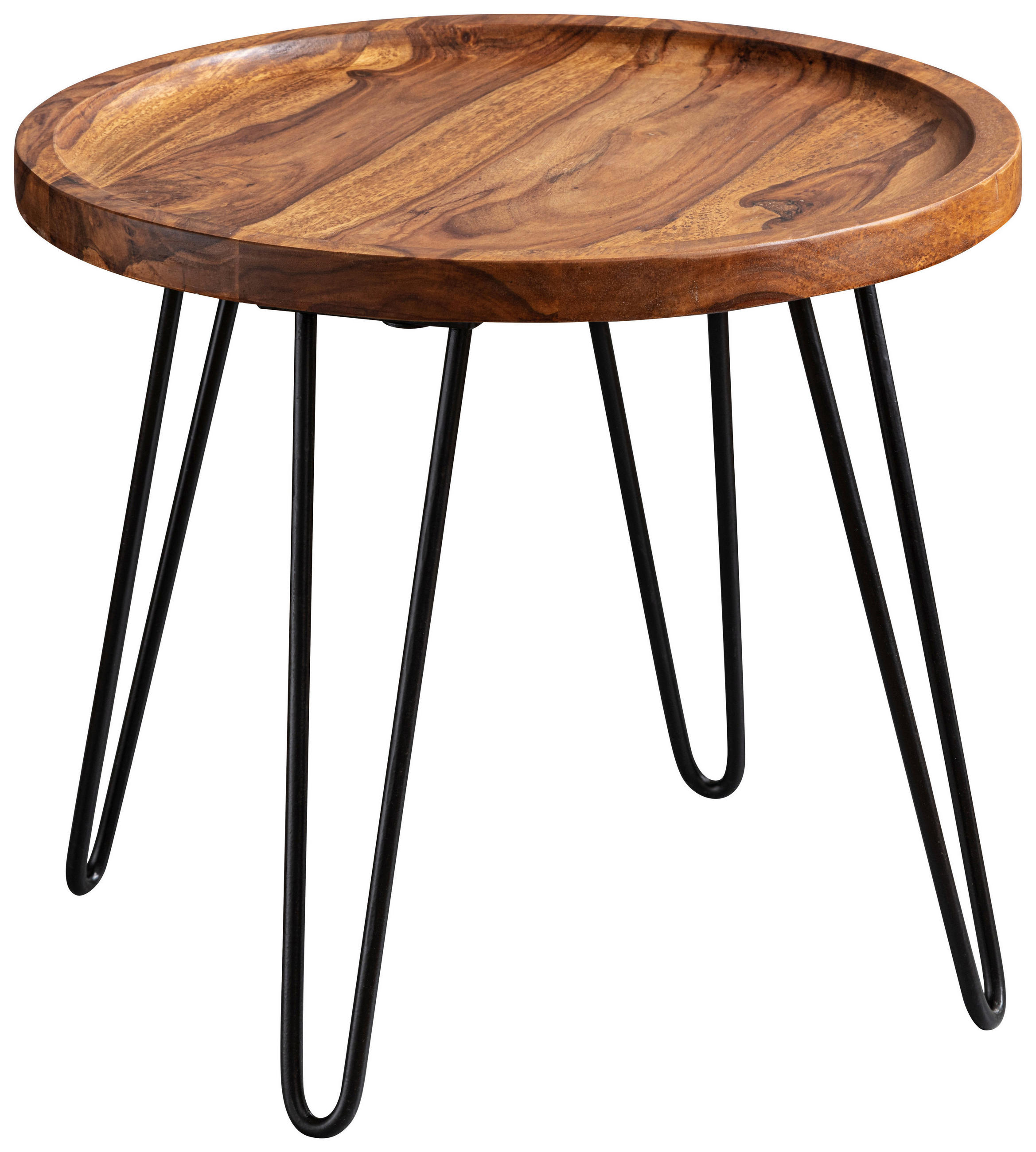 Couchtisch "WL5.961" , Sheesham massiv rund Sheeshamfarben 45/45/40 cm  - Sheeshamfarben/Schwarz, MODERN, Holz/Metall (45/45/40cm) - MID.YOU