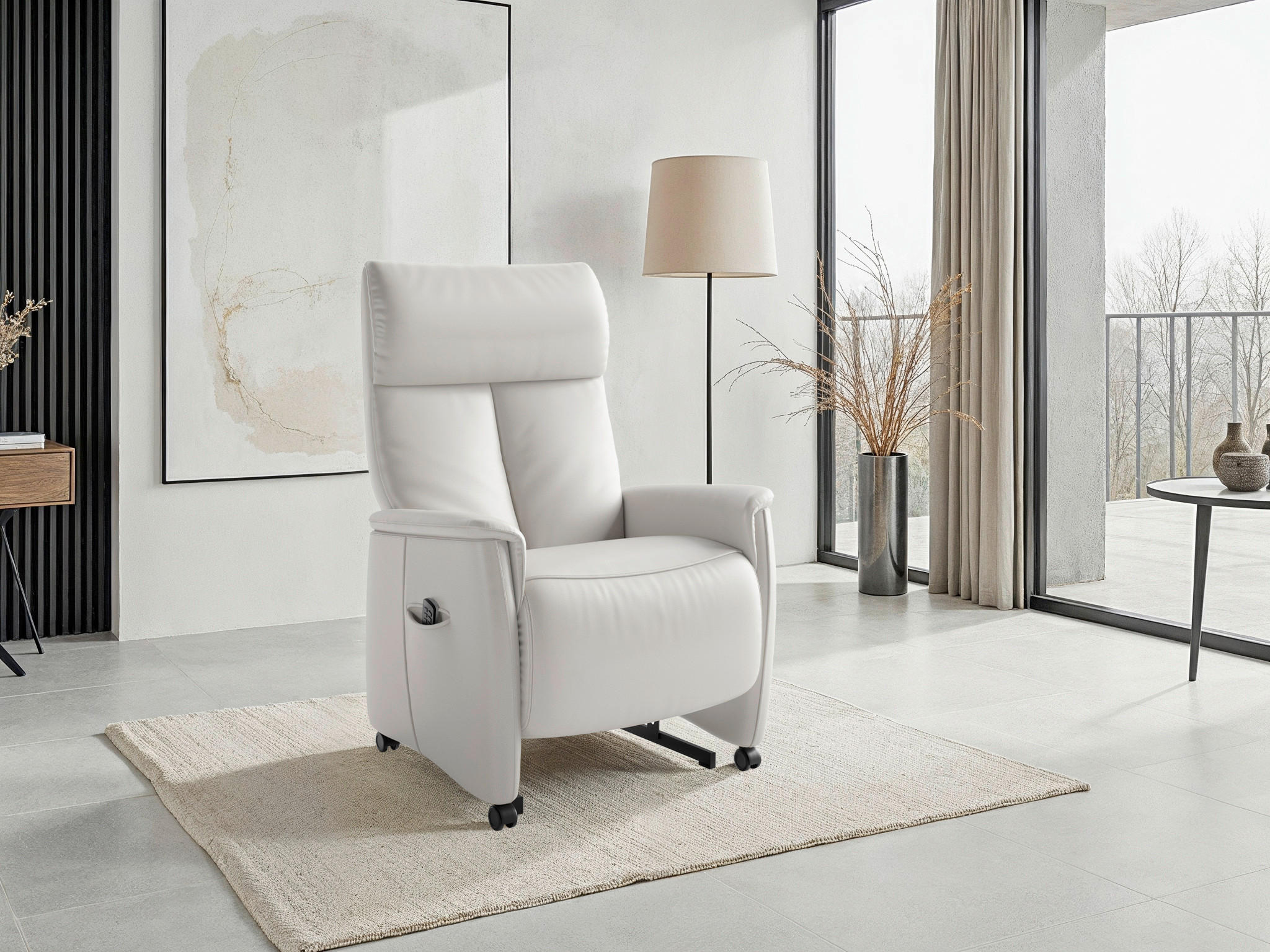 RELAXSESSEL TV CREMONA COMFORT E M2 Echtleder Kopfteilverstellung, Fußteilverstellung, Rücken echt    - Schwarz/Weiß, Basics, Leder/Kunststoff (76/112/84cm) - Sit & More