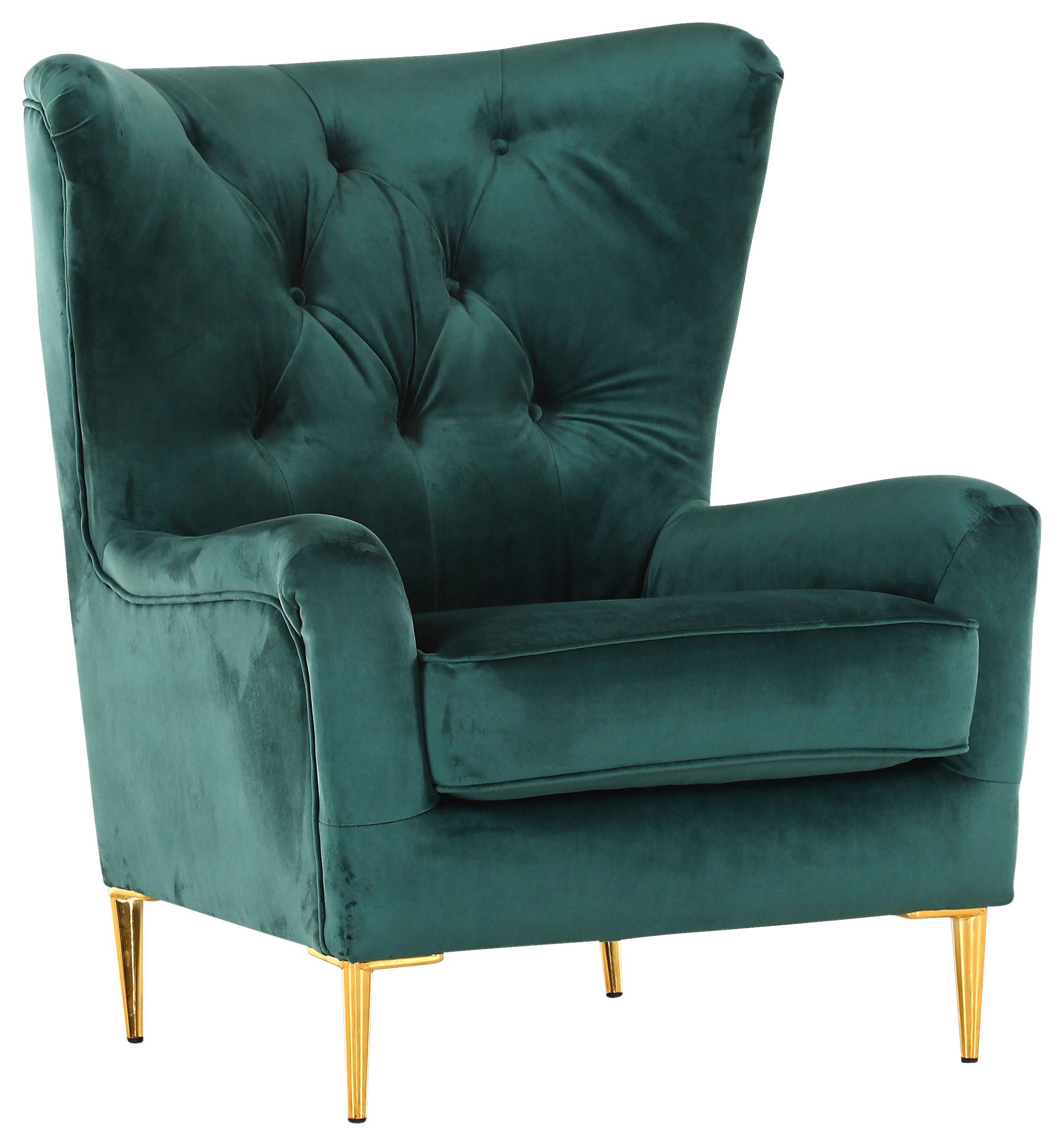 ÖRONLAPPSFÅTÖLJ i sammet mörkgrön  - mörkgrön/guldfärgad, Design, metall/textil (82/96/93cm) - MID.YOU