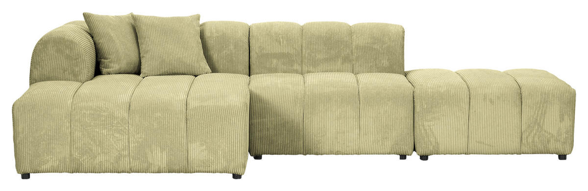 ECKSOFA Hellgrün Cord Zierkissen, Rücken echt  - Schwarz/Hellgrün, KONVENTIONELL, Kunststoff/Textil (162/313cm) - Carryhome