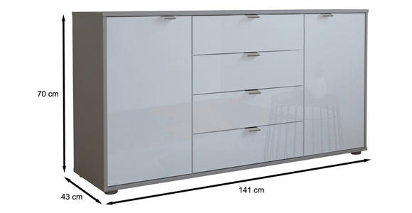 SIDEBOARD Grau, Weiß  - Chromfarben/Schwarz, KONVENTIONELL, Glas/Holzwerkstoff (140/70/43cm) - Dieter Knoll