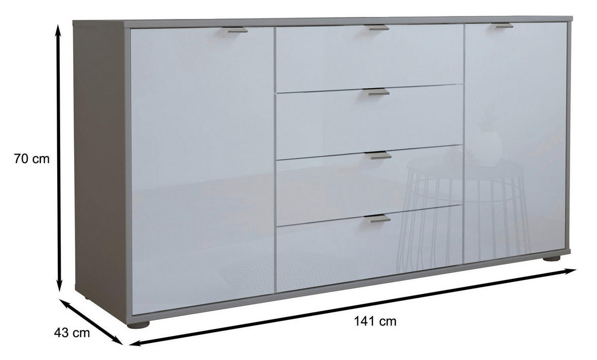 SIDEBOARD  in 140/70/43 cm  - Chromfarben/Schwarz, KONVENTIONELL, Glas/Holzwerkstoff (140/70/43cm) - Dieter Knoll