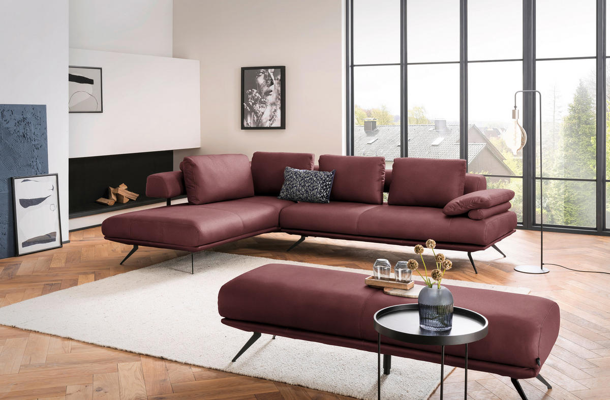 ECKSOFA in Echtleder Bordeaux  231/305 cm  - Bordeaux/Schwarz, Design, Leder/Metall (231/305cm) - Dieter Knoll