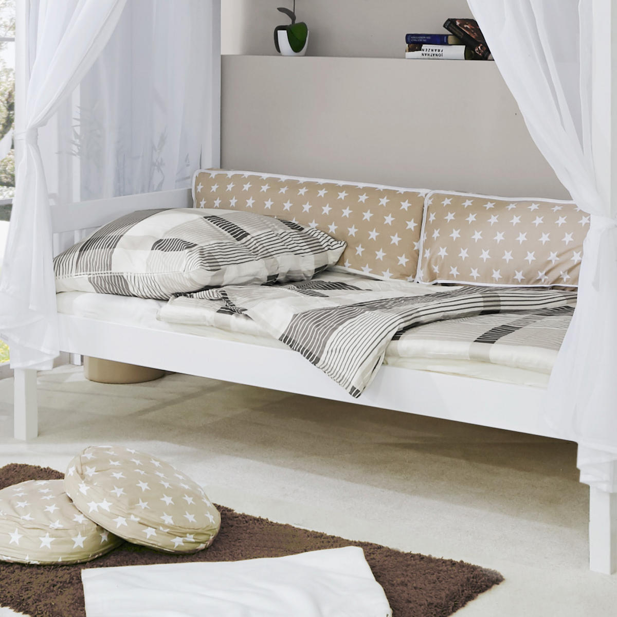 HIMMELBETT 90/200 cm  in Weiß, Beige  - Beige/Weiß, MODERN, Holz (90/200cm) - MID.YOU