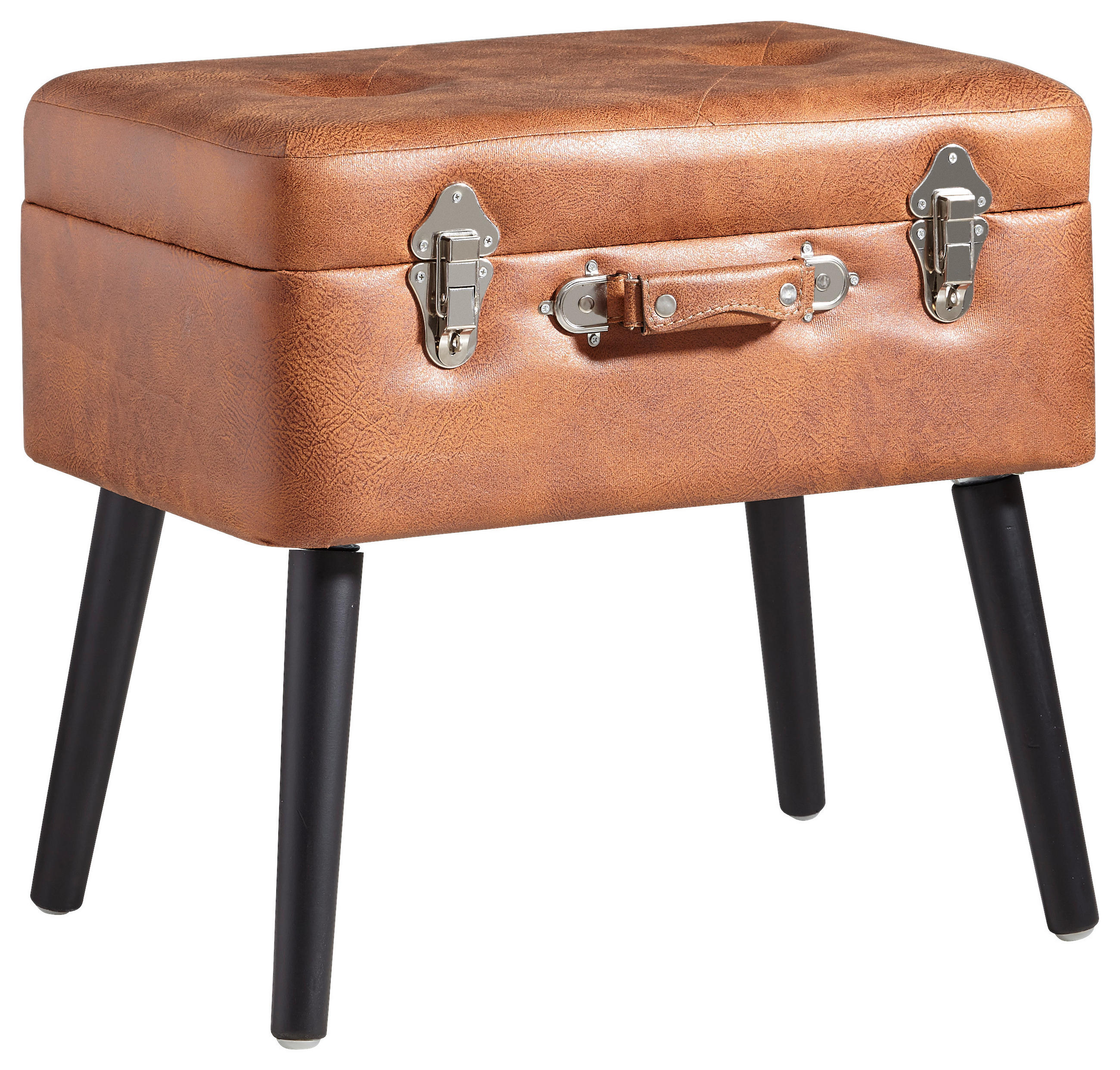 HOCKER Lederlook Kiefer Braun, Schwarz  - Schwarz/Braun, Trend, Holz/Textil (50/46/35cm) - Xora